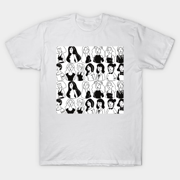 Women Girls Black and White Print T-Shirt by frantuli